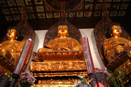 Three Golden Buddhas in the Jade Buddha Temple