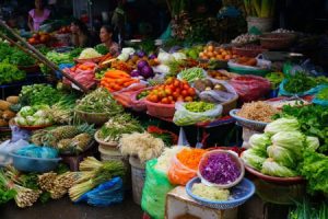 Vegetable and fruit on sale at Dong Ba Market