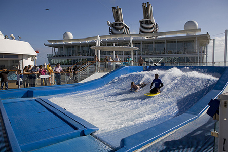 Skate surfing on deck of cruise ship