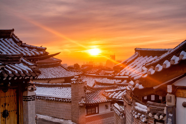 Sunset over Bukchon Hanok Village