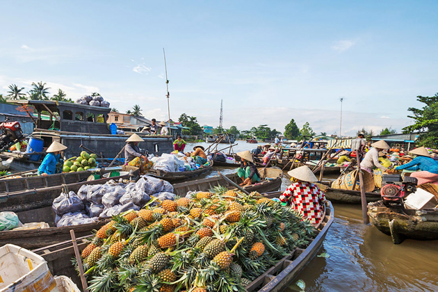 Boats full of fruit and vegetable in Floating Market, Mekong Delta