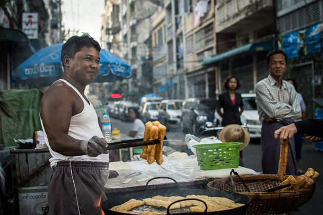 Man selling street food in Yangon, Myanmar