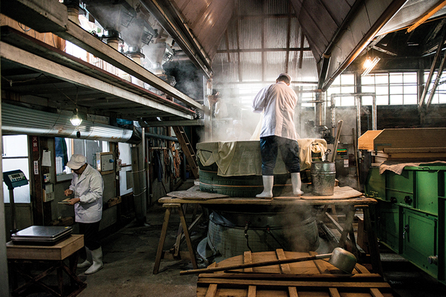 Rice steaming at a Sake Brewery in Akita