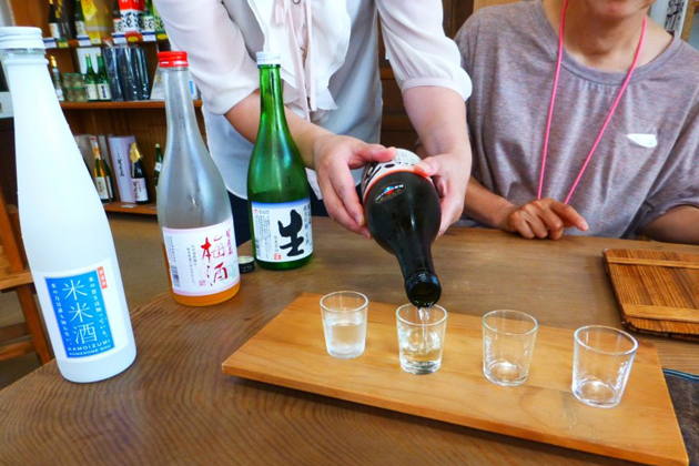 Sample local sake in Hiroshima