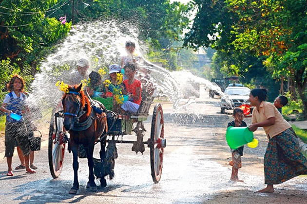 Traditional Thingyan Water Festival in Myanmar