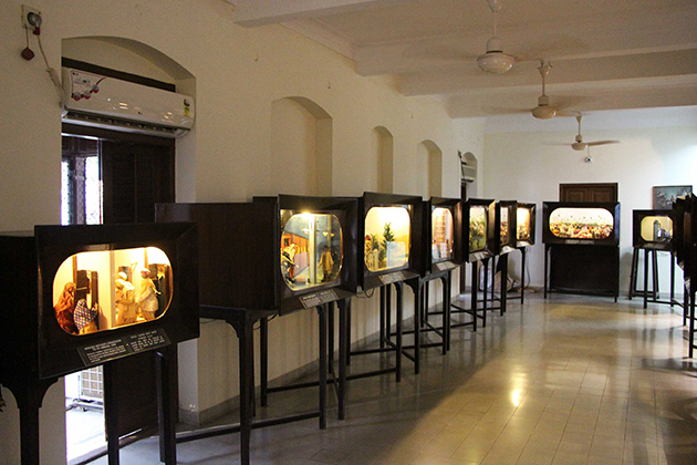 A display gallery at Mani Bhavan