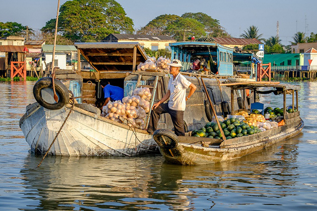 Floating market in Mekong Delta Vietnam