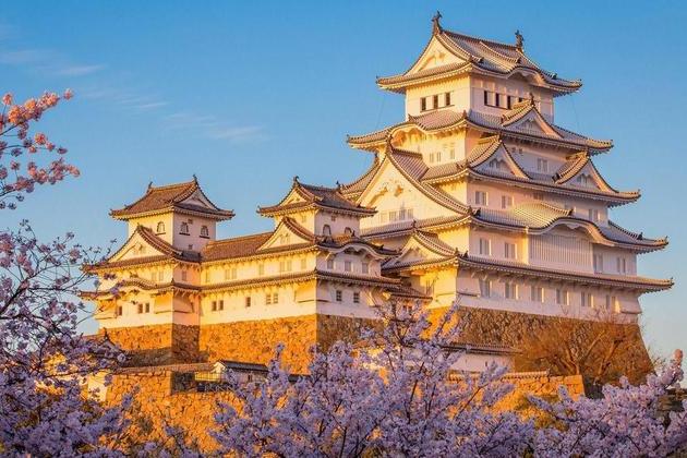 Himeji Castle overview in sunset