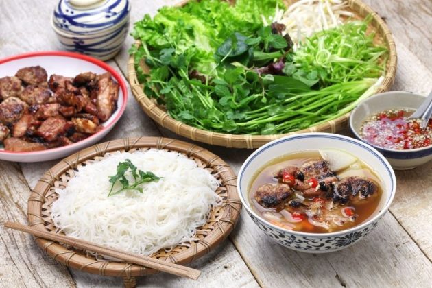 Bun cha grilled pork with greens
