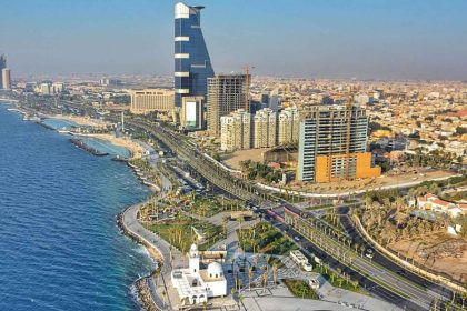 Aerial view of Jeddah city skyline and the Corniche