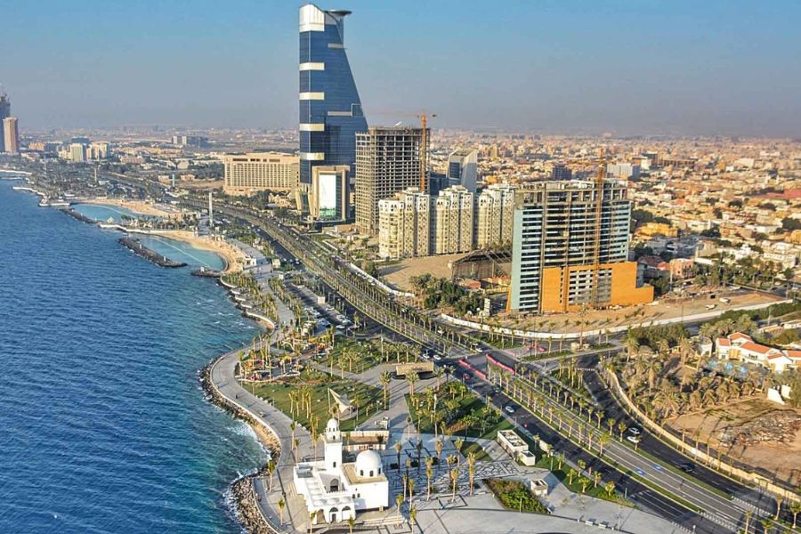 Aerial view of Jeddah city skyline and the Corniche Aerial view of Jeddah city skyline and the Corniche