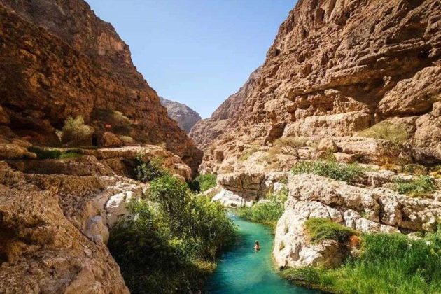 Hidden waterfall in Wadi Shab - Muscat shore excursions