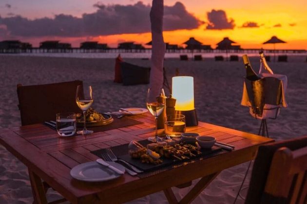 Sunset beach BBQ at Maldives resort