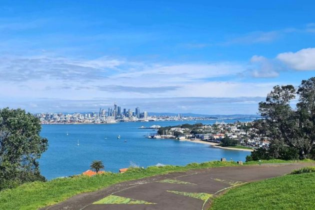 Auckland harbour coastline from Auckland cruise port