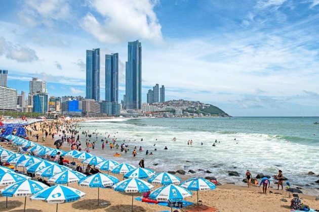 Haeundae Beach coastline with city skyline
