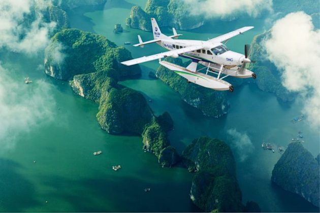 Halong Bay aerial seaplane view