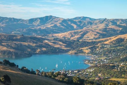 Panoramic view of Akaroa Harbour from Akaroa Port
