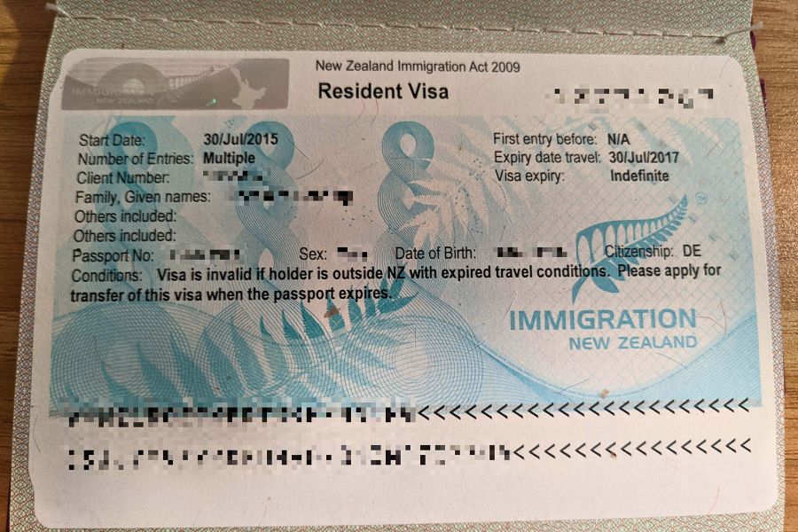 New Zealand visa stamp example for international visitors