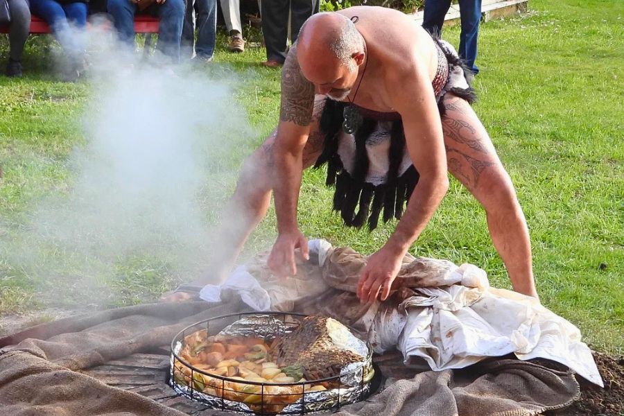 Traditional hāngī food in Māori culture New Zealand