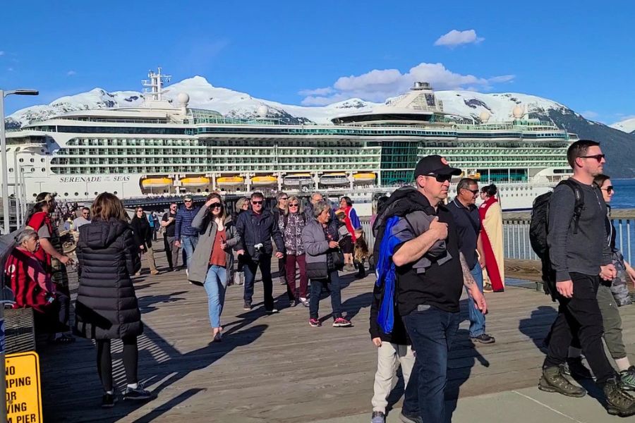 Cruise ship docked in port for shore excursions
