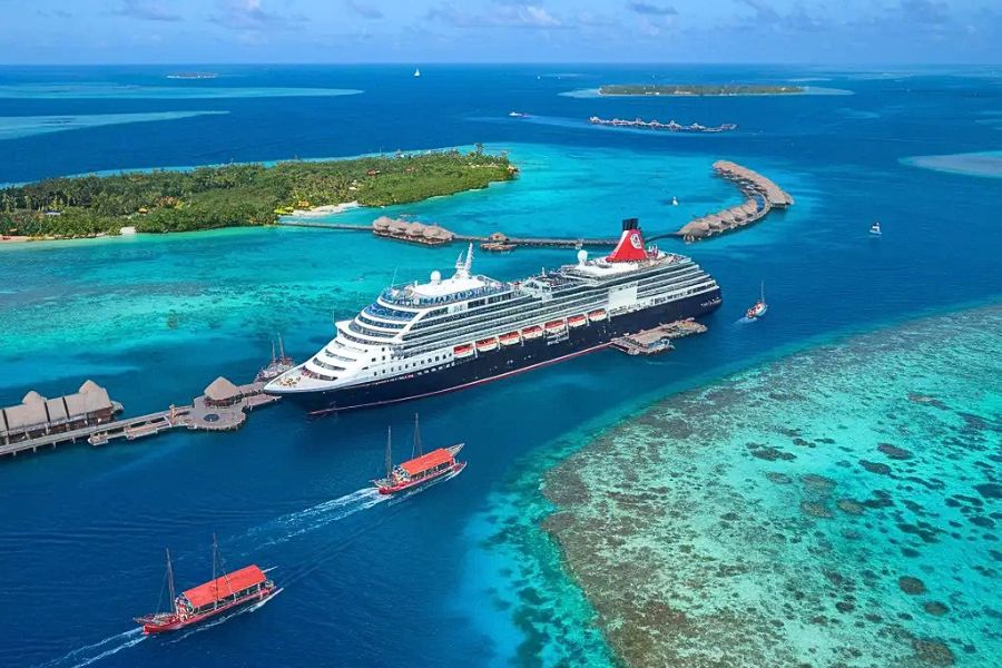 Cruise ship near a Maldives island