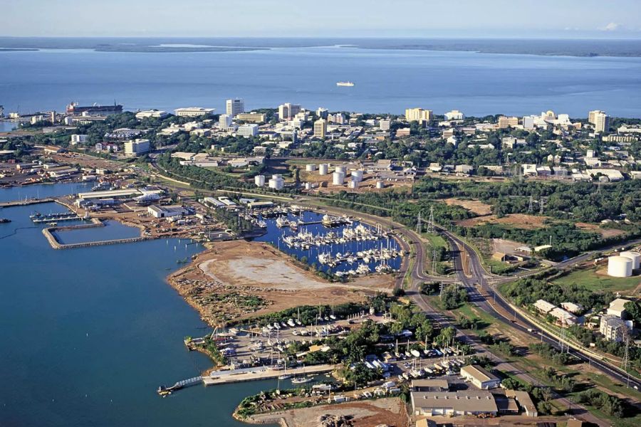 Darwin city centre and harbour near the cruise port