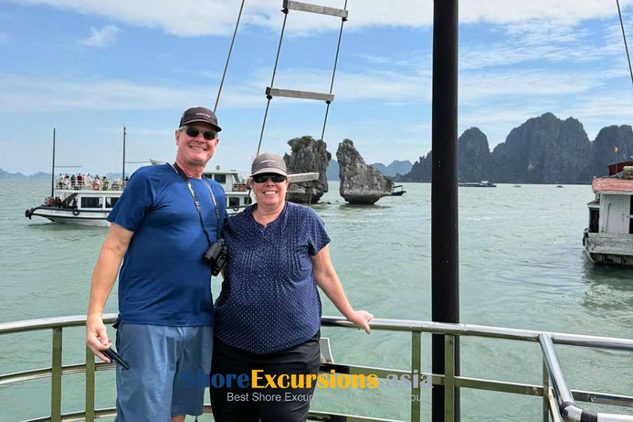 Guests enjoying a boat cruise through Halong Bay