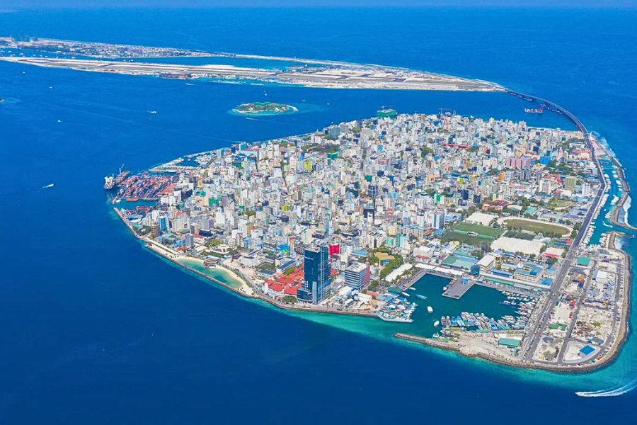 Malé City island surrounded by the Indian Ocean