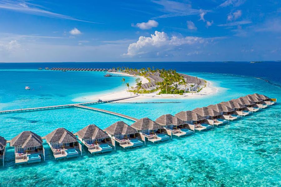 Overwater villas at a Maldives resort