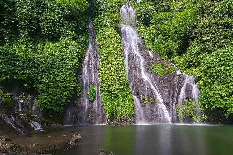 Bali waterfall in the wet season