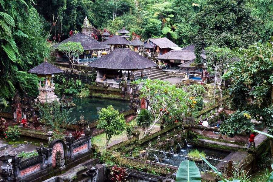 Balinese temple surrounded by greenery