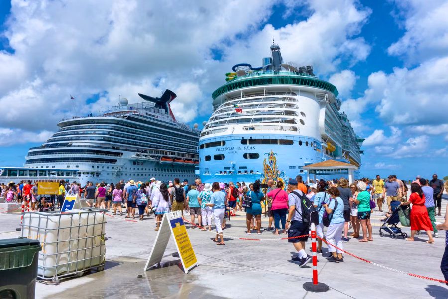 Cruise passengers walking at port