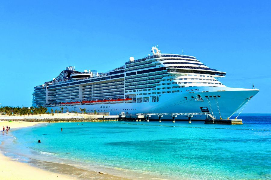 Cruise ship at tropical port