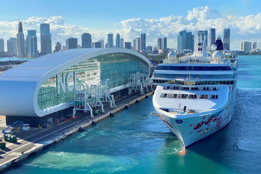 Cruise ship docked near the city