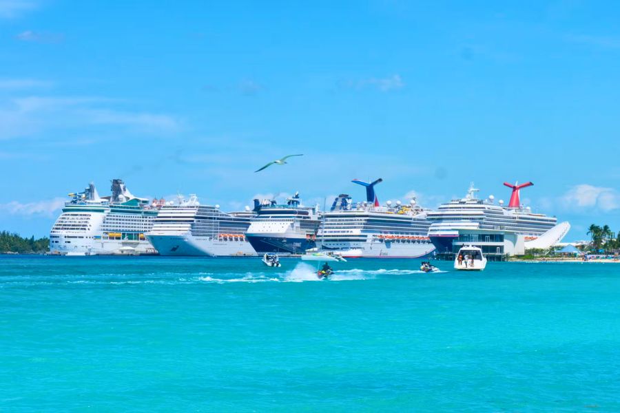Cruise tender boats at port