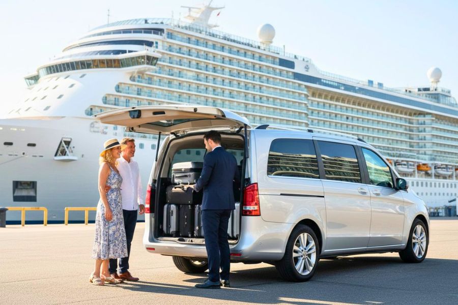 Hotel cruise shuttle with passenger luggage