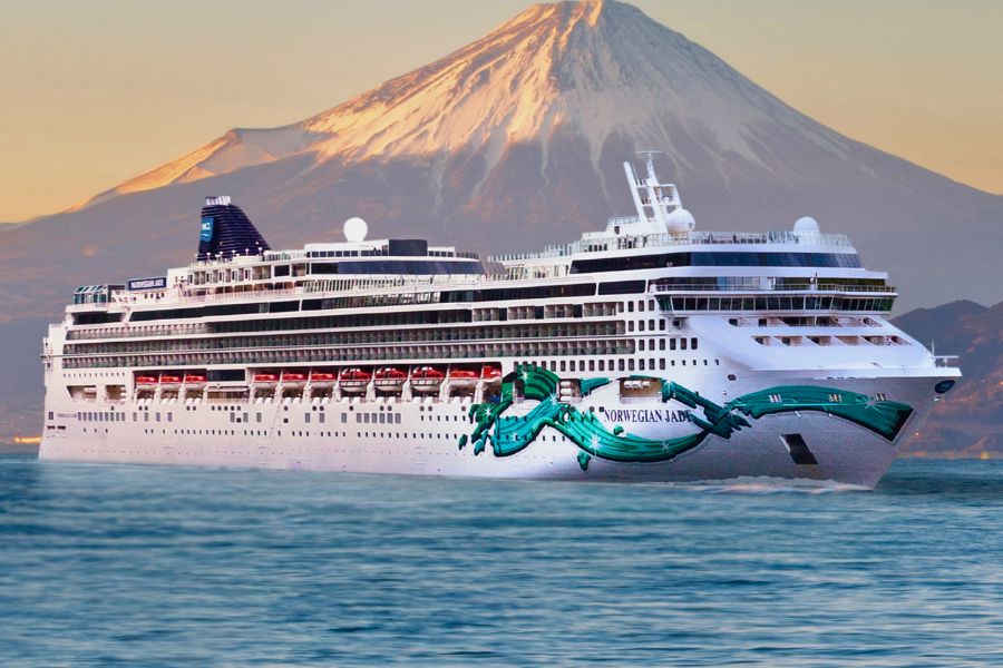 Norwegian cruise ship near Mount Fuji
