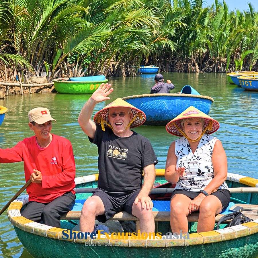 Cruise guests enjoying a basket boat ride