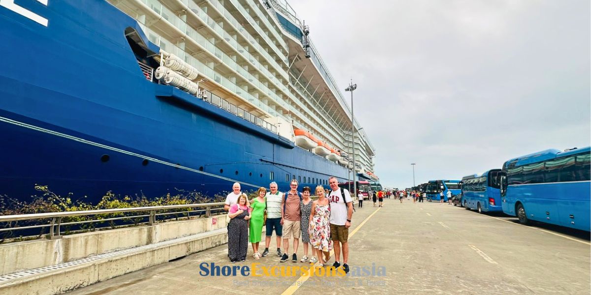 Cruise passengers at Halong Bay port before Hanoi excursion