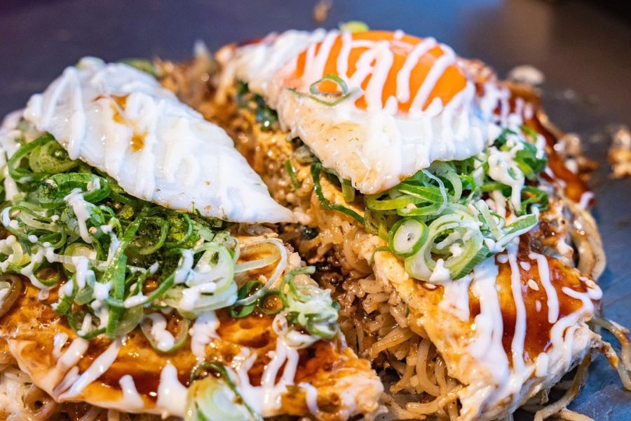 Hiroshima-style okonomiyaki dish